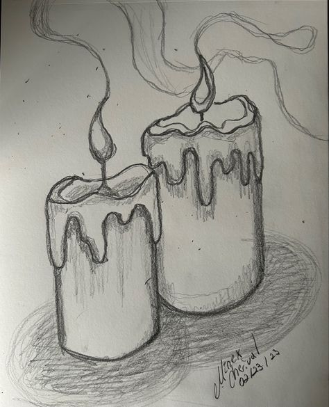 Sketch Ideas Aesthetic Vintage Easy, Drawing Of Candles, Candles Drawing Art, Drawing Candles Art, Cute Easy Drawings Sketches Simple, Candle Drawing Simple, Melting Candle Drawing, Drawing Candles, Simple Easy Drawings