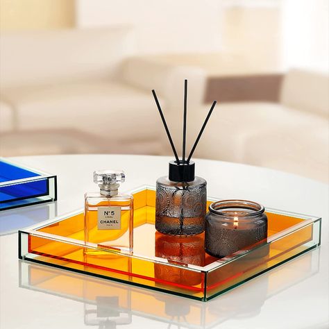 AmazonSmile: Acrylic Decorative Tray-Jewelry Perfume Makeup Storage Organizer for Vanity, Dresser, Bathroom, Living Room, Coffee Table (Orange) : Home & Kitchen Acrylic Makeup Storage, Square Bathroom Sink, Beauty Organizer, Vanity Trays, Elegant Tray, Accent Tray, Dining Table In Living Room, Makeup Storage Organization, Acrylic Organizer Makeup