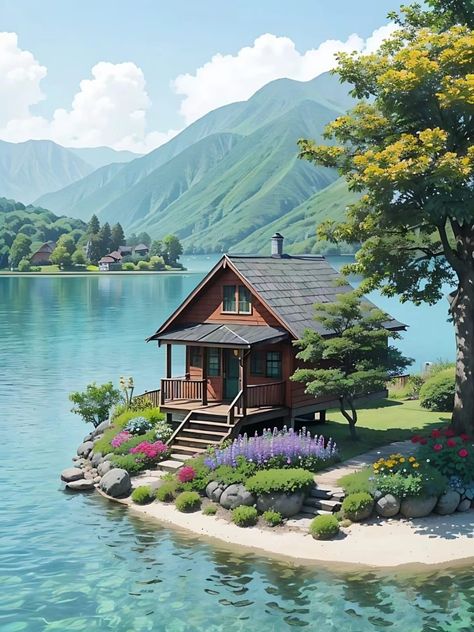 Panorama Alam, Canvas For Beginners, Dream Painting, Small Canvas Paintings, Canvas Drawings, 수채화 그림, Fantasy House, Simple Acrylic Paintings, Beautiful Locations Nature