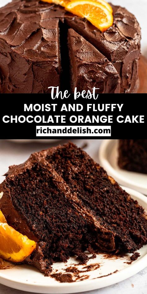 This super moist chocolate orange cake is made with fresh orange juice, orange zest, dutch cocoa powder, and topped with chocolate orange buttercream. Chocolate Orange Box Cake, Moist Chocolate Orange Cake, Choc Orange Cake, Chocolate Orange Torte, Chocolate Orange Buttercream, Orange Cake Chocolate Frosting, Gluten Free Chocolate Orange Cake, Orange Chocolate Frosting, Chocolate Orange Bundt Cake