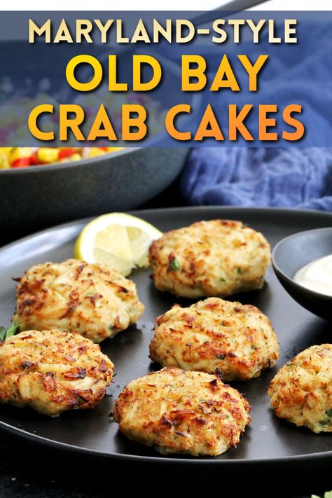 Get ready to satisfy your seafood cravings with these classic Maryland-Style Old Bay crab cakes! They're bursting with fresh, sweet crab meat and topped with a simple lemon aioli. Oven and air fryer instructions included! Copycat Crab Cakes, Crab Cake Presentation, Cheddar Bay Crab Cakes With Lemon Butter Drizzle, Crab Patties, Air Fryer Crab Cakes, Old Bay Crab Cakes, Seafood Cravings, Entertaining Dishes, Easy Vegetables