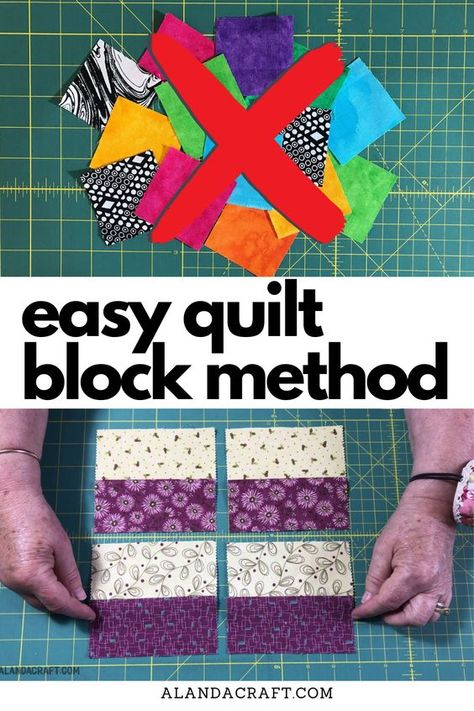 This is an easy and quick way to sew together a patchwork quilt block. You don't need to cut little squares and pain stakingly sew them all together. This makes is super easy. Step-by-step tutorial. Quilt Patterns Easy Squares, Beginner Quilt Patterns Free, Easy Quilting Techniques, Beginner Quilt Tutorial, 4 Patch Quilt, Quick Quilts, Quilt Blocks Easy, Big Block Quilts, Quick Quilt