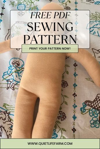 Totally FREE PDF Sewing Pattern to Print and make your very own doll! Diy Doll Pattern, Doll Body Pattern, Doll Patterns Free Sewing, Handmade Dolls Patterns, Dolls Handmade Diy, Diy Rag Dolls, Body Pattern, Felt Doll Patterns, Doll Making Patterns