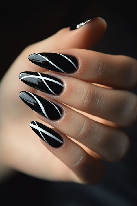 BLACK NAIL IDEAS Stylish Black Nails, Simple Black And White Nail Designs, Bridal Nails Black, Black And Neon Nail Designs, Black Simple Nails, Black White Nails Designs, Nails Design Black And White, Black Gel Nails Ideas, Simple Black And White Nails