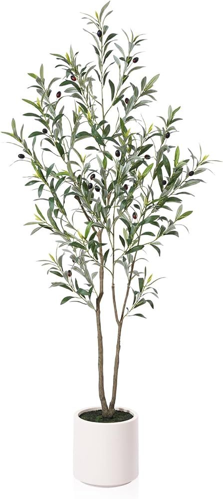 Amazon.com: LOMANTO Artificial Olive Trees, 5 ft Tall Fake Olive Trees for Indoor, Faux Olive Silk Tree, Large Olive Plants with White Planter for Home Decor and Housewarming Gift, 1 Pack : Home & Kitchen Artificial Olive Tree, Olive Plant, Faux Olive Tree, Fake Trees, Wood Trunk, Silk Tree, Tall Planters, Faux Tree, White Planters