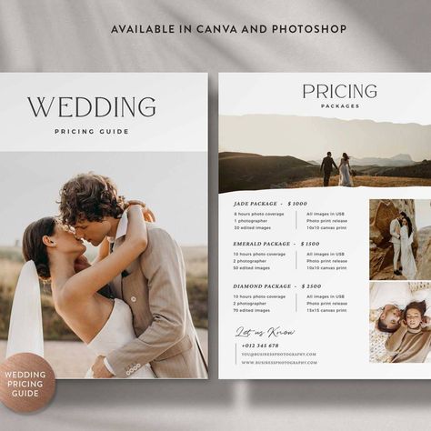 Photography Flyers, Wedding Photography Templates, Wedding Photography Pricing Guide, Photographers Price List, Photographer Pricing Guide, Wedding Poster Design, Wedding Pricing, Wedding Photography Marketing, Wedding Pricing Guide