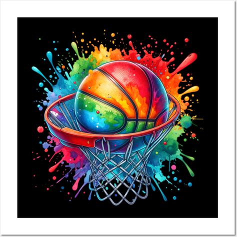 Colorful Basketball tie dye color splash Basketball hoop net, cool street basketball dripping colors, graffiti basketball, trending basketball design for basketball players, basketball team, college basketball, high school basketball, athletics basketball. -- Choose from our vast selection of art prints and posters to match with your desired size to make the perfect print or poster. Pick your favorite: Movies, TV Shows, Art, and so much more! Available in mini, small, medium, large, and extra-large depending on the design. For men, women, and children. Perfect for decoration. Rainbow Crafts Preschool, Basketball Painting, Hoop Net, Basketball Artwork, Random Products, Lion Artwork, Abstract Art Images, Pop Art Drawing, Animal Portraits Art