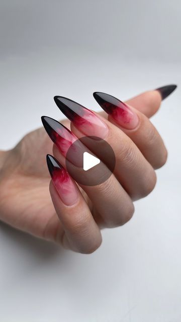 Blood Drip Nails Tutorial, Vampire Blood Nails, Blood Splatter Nails Tutorial, Dark Blood Red Nails, Marble Art Nail Design, Dark Vampy Nails, Halloween Nail Tutorial, Vampire Inspired Nails, Marble Art Nails