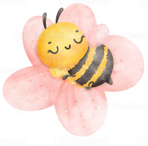 Cute sleeping bee in flower Bee Cute, Cute Bees, Bee Graphic, Flower Punch, Bee Clipart, Children Sketch, Bee Cards, Baby Clip Art, Bee Baby Shower