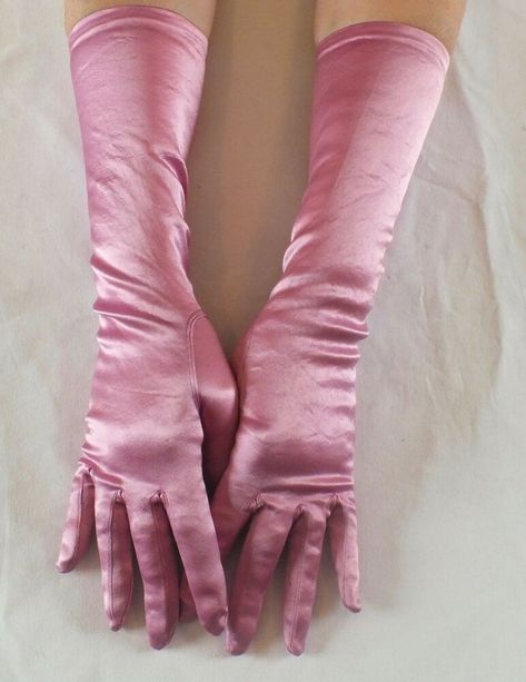 Pink Silk Gloves, Gown With Scarf, Vintage Showgirl, Pink Evening Gown, Graduation Ball, Silk Gloves, Satin Gloves, Barbie Aesthetic, Elbow Length Gloves