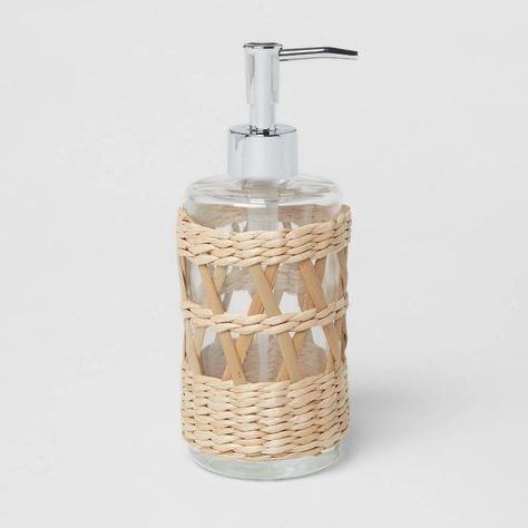 Woven and Glass Soap Pump Natural - Threshold™ | Target Boho Soap Dispenser, Cute Bathroom Items, Target Bathroom Decor, Space Gender, Rattan Bathroom Accessories, Boho Decor Bathroom, Florida Bathroom, Target Bathroom, Kids Bathroom Remodel