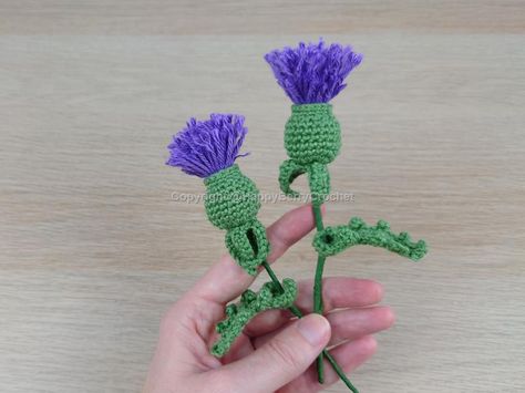 Thistle Crochet Pattern, Crochet Thistle Pattern, Crochet Thistle Pattern Free, Crochet Spring Flowers, Crochet Wildflowers, Thistle Crochet, Crochet Thistle, Spring Daffodils, Thistle Pattern