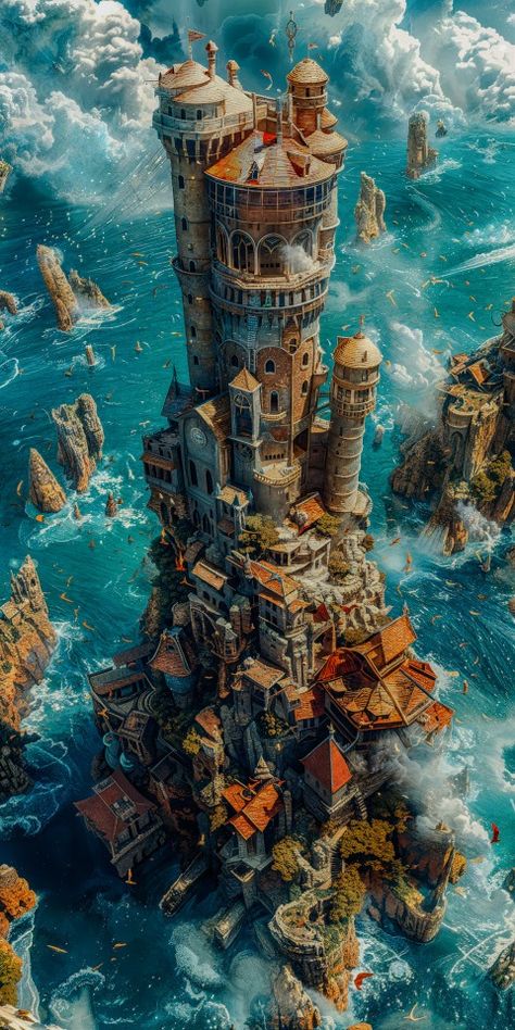 (1) @blacklotusdreams on Tumblr Large Fantasy City, Fantasy City Aesthetic, Fantasy City Landscape, City In The Sky, Fantasy Place, Fantasy Locations, Fantasy Buildings, Sky Island, Fairytale House