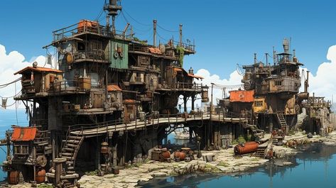 Fantasy Shanty Town Amid Ancient Ruins | Premium AI-generated image Shanty Town, Fantasy Town, Surreal Photos, Location Inspiration, Ancient Ruins, Surrealism, High Quality Images, Graphic Resources, Ruins