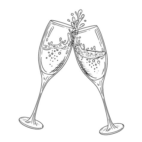 Free vector hand drawn champagne drawing... | Free Vector #Freepik #freevector #drink-illustration #alcohol #alcohol-drink #drink Champagne Glasses Illustration, Drinking Drawing Alcoholic, Shampain Drink, Champagne Glass Drawing, Champagne Bottle Drawing, Champagne Glass Illustration, Drawing Drinks, Champagne Drawing, Drinking Illustration