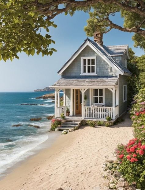 Beach House Outside, Seaside Cottages, Tiny Beach House, Cottage Houses, Shed Tiny House, Chic Beach House, Beautiful Small Homes, Cottages And Bungalows, Beach House Plans