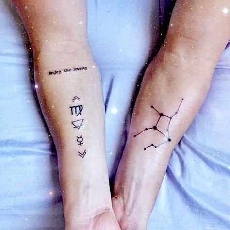 42 Gorgeous Virgo Tattoos That Anyone Into Astrology​ Will Love Moon Child Tattoo, Couples Zodiac Tattoos, Tattoo Klein, Flower Tattoo On Ribs, Element Tattoo, Virgo Tattoo Designs, Virgo Constellation Tattoo, Horoscope Tattoos, Virgo Constellation