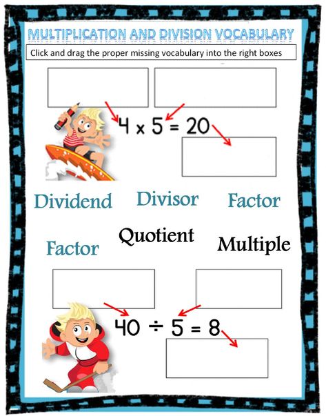 Multiplication and Division Vocabulary - Interactive worksheet Multiplication Vocabulary, Division Vocabulary, Touch Point Math, Division Facts Worksheets, Love U Papa, Multiplication And Division Worksheets, Division Facts, Math Interactive, Division Worksheets