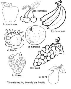 Multilingual Printables: Fruits and Vegetables in 7 Languages. From @MKBlogs Vegetables Drawing, Spanish Printables, Fruit Coloring, Preschool Spanish, Learning Spanish For Kids, Spanish Basics, Spanish Lessons For Kids, Spanish Worksheets, Fruit Coloring Pages