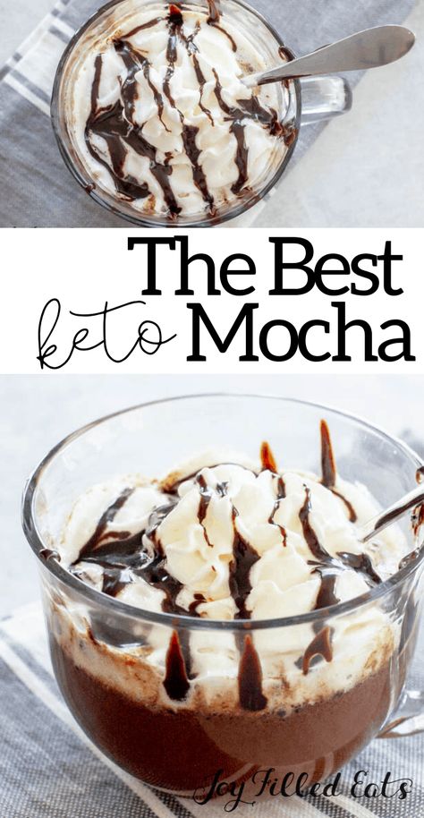 This Keto Mocha really hits the spot. It is chocolatey, creamy, has a hint of coffee flavor, and the caffeine needed (no judgment) to start the day. This easy recipe is low carb, keto, gluten-free, grain-free, dairy-free, sugar-free, and Trim Healthy Mama friendly. Keto Mocha, Mocha Coffee Recipe, Thm Drinks, Hot Coffee Drinks, Cappuccino Recipe, Keto Coffee Recipe, Mocha Recipe, Keto Drinks, Low Carb Drinks