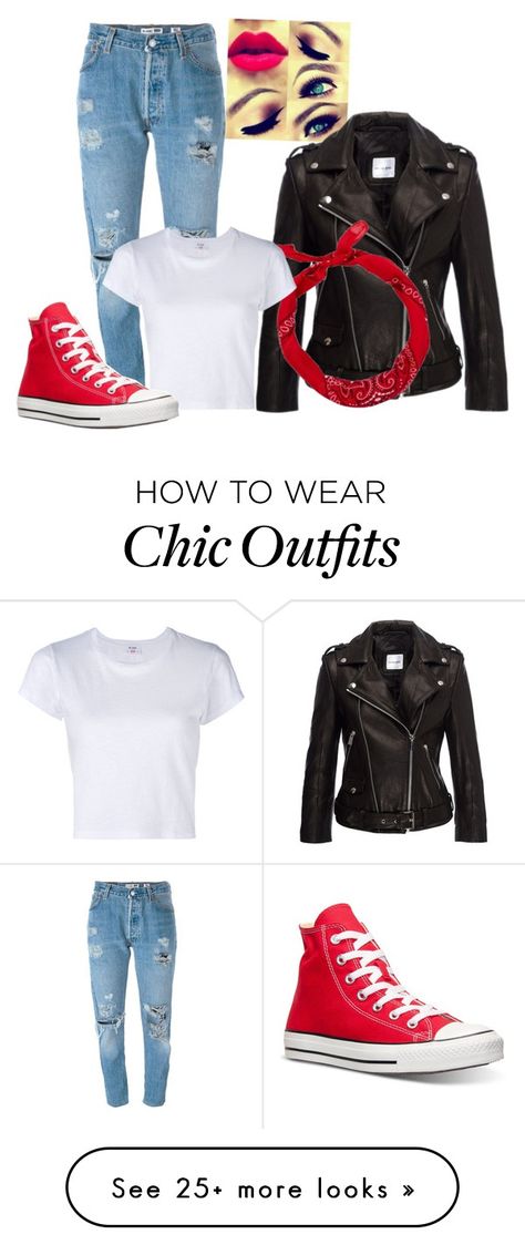 "50's-60's Look" by richinfashion on Polyvore featuring Levi's, Anine Bing, New Look, RE/DONE and Converse 50s Outfits Spirit Week, Sock Hop Outfits, Decades Day Outfits, Greaser Outfit, 50s Outfit, Greaser Girl, Highschool Football, Decades Costumes, 60s Outfits