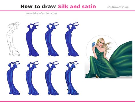 How To Draw Satin Fabric, How To Draw Silk Fabric, How To Draw Silk, Satin Fabric Texture, I Draw Fashion, Draw Tutorial, Fashion Sketching, Draw Fashion, Fashion Illustration Tutorial