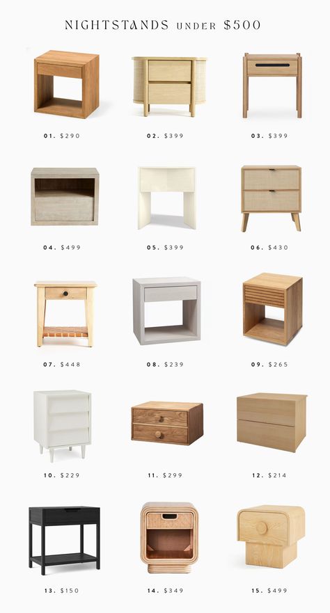 Modern Night Stands Bedside Tables, Simple Modern Furniture, Mid Century Nightstands, 2023 Nightstand Trends, Night Stand Minimalist, Cool Nightstand Ideas, Low Nightstand Ideas, One Side Table Bed Design, Table Side Bed