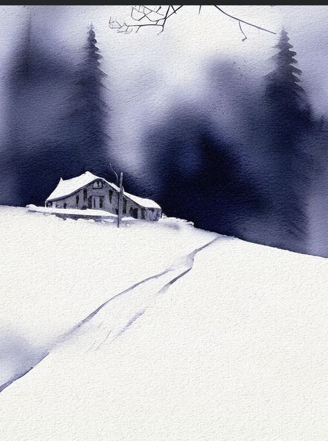 Landscape Painting Watercolor, Tree Watercolor Painting, Mountain Landscape Photography, Contemporary Landscape Painting, Watercolor Video, Minimalist Watercolor, Contemporary Watercolor, Winter Watercolor, Christmas Card Art