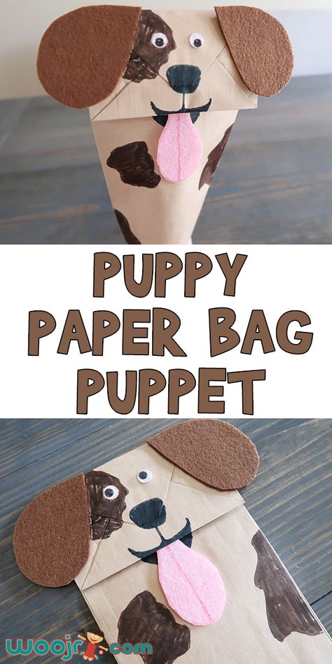 Puppy Paper Bag Puppet | Woo! Jr. Kids Activities Star Paper Craft, Puppy Crafts, Bag Puppet, Diy Paper Bag, Puppets For Kids, Paper Bag Crafts, Paper Bag Puppets, Print On Paper Bags, Puppet Crafts