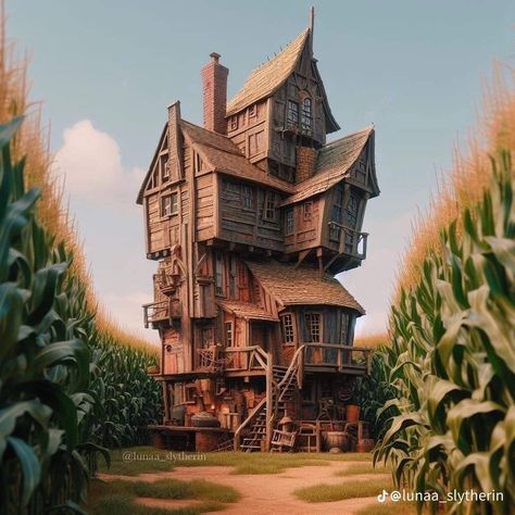 Harry Potter The Burrow, The Burrow, Harry Potter Decor, Building Concept, Harry Potter Wallpaper, Village Houses, Sims House, Wizarding World, House Designs Exterior