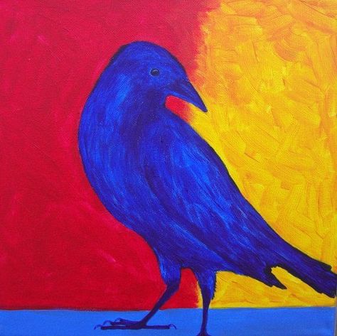 Primary Colors Painting Ideas, Crow Artwork, Raven Painting, Crows Artwork, Blackbird Art, Color Art Lessons, Contrast Art, Harmony Art, Color Drawing Art