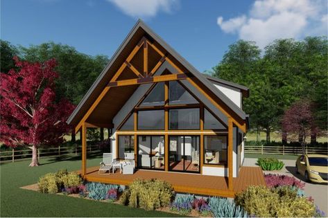 Cozy Winter Cabins: A Frame House Plans and More Houseplans Blog - Houseplans.com Small Lake Cabins, Cabin Style House, Linwood Homes, Beaver Homes, Small Lake Houses, Cabin Build, Small Cabin Plans, Rustic Homes, Cottage Plans