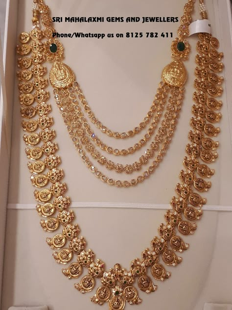 Jewelry Design Haram Gold, Molathadu Designs Gold, Molagolusu Gold Designs, Long Jewellery Designs, 2 In 1 Haram And Vaddanam, Grand Jewellery, Kasulaperu Jewellery, Long Haram Gold Jewellery Designs, Bridal Gold Necklace