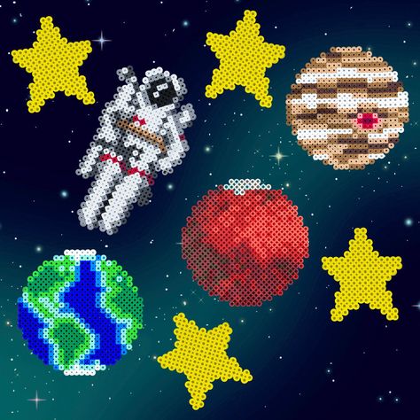 Perler Beads Planets, Space Walk, Fuse Bead Patterns, Art Perle, Hama Beads Design, Perler Bead Templates, Hama Beads Patterns, Melty Beads, Diy Perler Beads