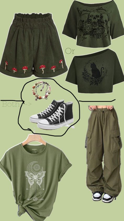 Outfits Grunge Y2k, Cute Green Outfits, Baggy Clothes Aesthetic, Grungy Outfit, Green Cargos, Types Of Clothing Styles, Green Y2k, Green Outfits, Y2k Fairycore