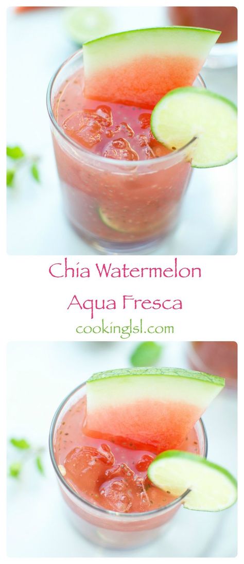 Watermelon-Chia-Aqua-Fresca Aqua Frescas, Aqua Fresca Recipes, Watermelon Aqua Fresca, Low Calorie Cocktails Recipes, Chia Fresca, Aqua Fresca, Low Calorie Cocktails, Vodka Soda, Healthy Food Facts