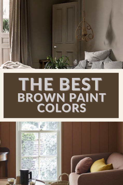 the best brown paint colors Brown Paint Colors 2024, Brown Bathroom Paint Colors, Dark Living Room Colors, Gray Brown Paint Color, Brown Ceiling Paint, Dark Brown Trim Interior, Brown Painting Aesthetic, Brown Trim Interior, Best Brown Paint Colors