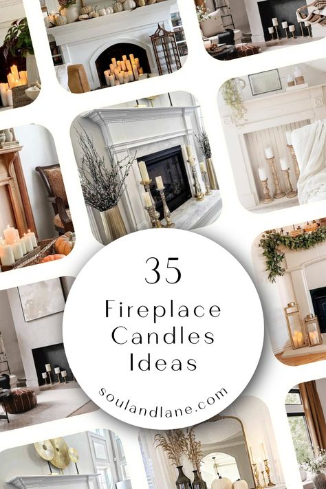 Ignite a passion for home decor with the warm glow of fireplace candles. Imagine the cozy ambiance created by a collection of candles, their flickering lights casting a soothing glow across the room. From elegant taper candles in varying heights to scented votives that fill the air with inviting aromas, the possibilities are endless. Arrange them in your fireplace for a safe, smoke-free alternative to wood fires, turning your living space into a serene retreat where relaxation meets refined styl Flameless Candle Fireplace, Decorating The Inside Of A Fireplace, Non Working Fireplace Candles, Candle Decor Ideas Living Rooms, Candles Fireplace, Fireplace With Candles Ideas, Mantle With Candles, Decorating Top Of Bookcase, Candle Display Ideas Living Rooms