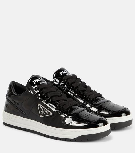 Streetwear Style, Sneakers Black, Leather Sneakers, Wedge Heels, Streetwear Fashion, Calf Leather, Top Sneakers, Patent Leather, Prada