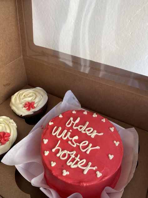 Older, wiser, hotter 🔥 Older Wiser Hotter Cake, Older Wiser And Hotter Than Ever Cake, Older Wiser Hotter, Card Collage, Birthday Aesthetic, Birthday Dinner Party, Cake Inspo, Bday Cake, Birthday Dinner