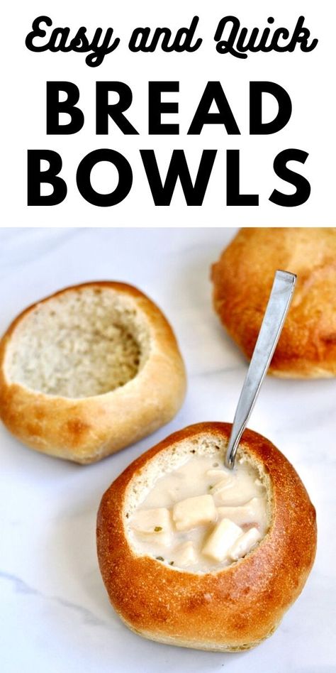 Easy and quick homemade bread bowls recipe. Learn how to make fluffy mouthwatering homemade bread bowls from scratch at home! It's much easier than you think and tastes delicious with homemade soup or even canned soup. Now you can enjoy breadbowls at home, not just at your favorite restaurant! Bread Bowls Recipe, Bread Bowl Soup, Homemade Bread Bowls, Bread Bowl Recipe, Canned Soup, Thanksgiving Desserts Easy, Homemade Bread Recipes Easy, Homemade Bread Easy, Bread Bowl