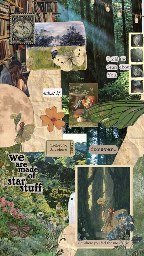 Wallpaper Collages, Granola Aesthetic, Stick Season, Nature Collage, Butterfly Girl, Phone Ideas, Like Art, Hippie Wallpaper, Collage Background