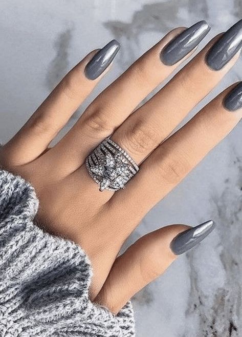 Round Winter Nails, Nail Glam, Nagel Design, Fun Nail Colors, Nail Colors Winter, Pretty Nail Designs, Gray Nails, Simple Summer, Super Nails