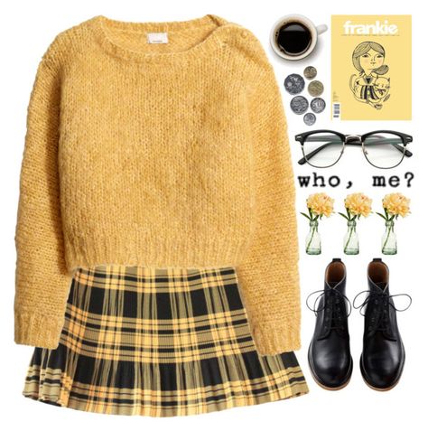 #192 by emilypondng on Polyvore featuring H&M and PEONY Heathers Inspired Outfits, Hufflepuff Sweater, Hufflepuff Outfit, 90s Trends, Fashion 90s, Harry Potter Outfits, Fashion Grunge, Zooey Deschanel, Plaid Skirt