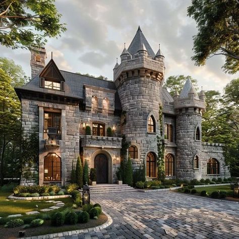 Castle Home Exterior, Castle House Modern, Castle Style Homes, Cottage Castle, Castle House Design, Modern Castle, Castle Home, Luxury Houses Mansions, Old Castle