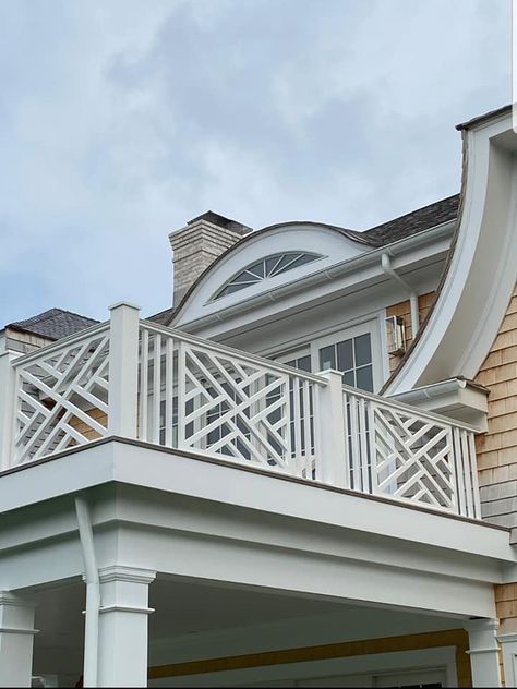 Versatex PVC railings Deck Railing Design Ideas, House Railings Outdoor, Chippendale Railing, Cabana House, Pvc Column Wraps, Pvc Recycling, Outdoor Railing, Pvc Railing, Outdoor Shower Enclosure