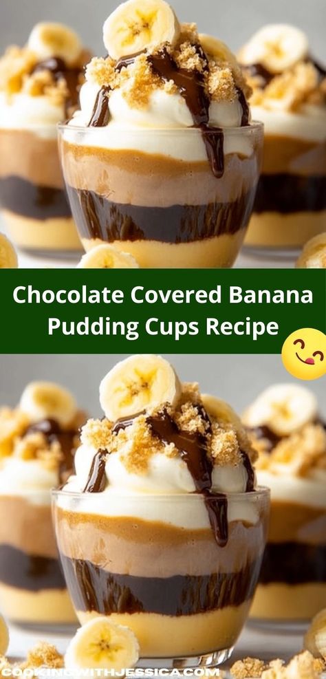 Craving a sweet treat that everyone will love? Our Chocolate Covered Banana Pudding Cups are not only delicious but also easy to whip up. With layers of banana pudding and chocolate, this recipe guarantees smiles at any occasion. Banana Pudding Cups, Creamy Banana Pudding, Pudding Cup Recipes, Chocolate Covered Bananas, Creamy Pudding, Quick Dessert Recipes, Simple Dessert, Pudding Cups, Easy To Make Desserts