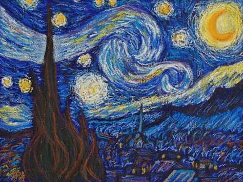 Starry Night in Oil Pastels Starry Night Chalk Art, Stary Night Oil Pastels, Night Oil Pastel Drawing, Starry Night Oil Pastel, Oil Pastel Art Aesthetic, Cards Painting, Sennelier Oil Pastels, Starry Night Painting, Night Sky Painting