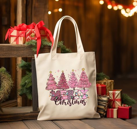 Tote Bags Design, Holidays 2023, Christian Tote Bags, Pink Tote Bag, Christmas Tote Bags, Christmas Tote, Holiday Bag, Pink Tote Bags, Cotton Canvas Fabric