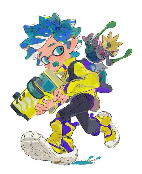 Splatoon Roller Pose, Splatoon Character Design, Splatoon 3 Fanart, Splatoon Oc, Splatoon Fanart, Splatoon Art, Splatoon 2 Art, Splatoon Comics, Working Hard